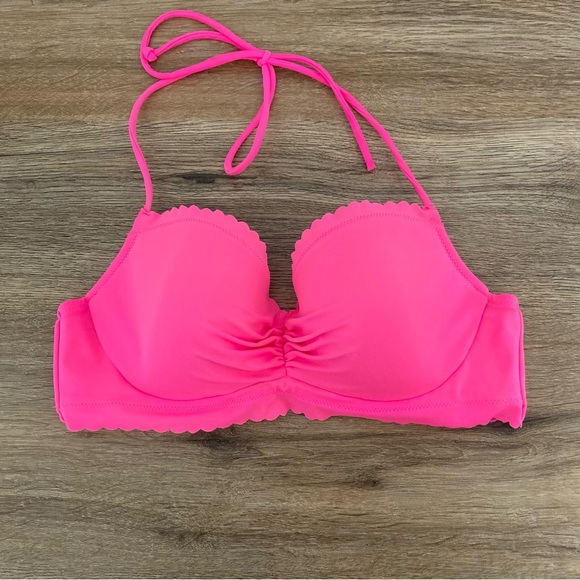 Victoria’s Secret Womens Halter Bra Hot Pink Push Up Scalloped Back Hook 36B - Picture 9 of 11